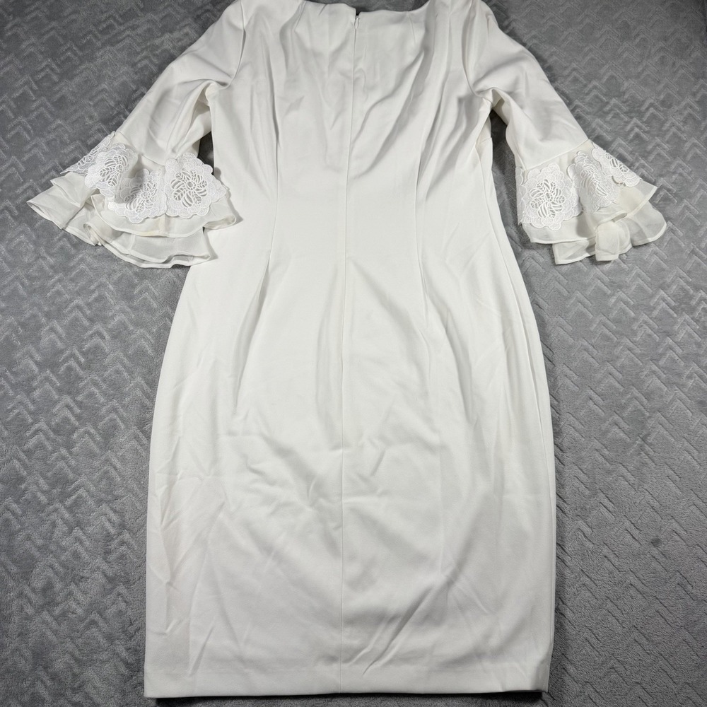 Calvin Klein White Ethereal Sheath Dress Lace Ruffles Cocktail Office Size 12 - Picture 2 of 5